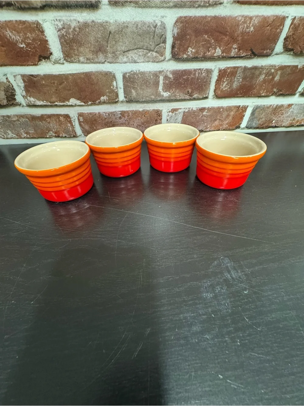 Le Creuset Stoneware Straight Wall Ramekins Set of 4 Flame